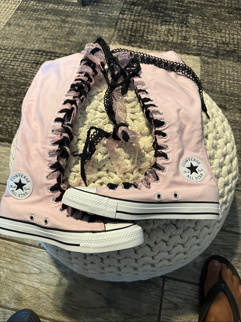 Converse Kids Pink High-Top Sneakers with Black Lace. New without tags or box